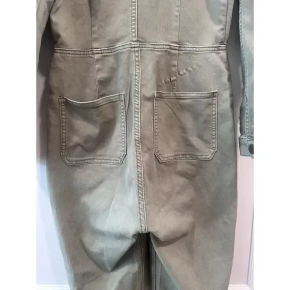Free People Lennox Denim Utility Jumpsuit Army Green Size S - Picture 15 of 16